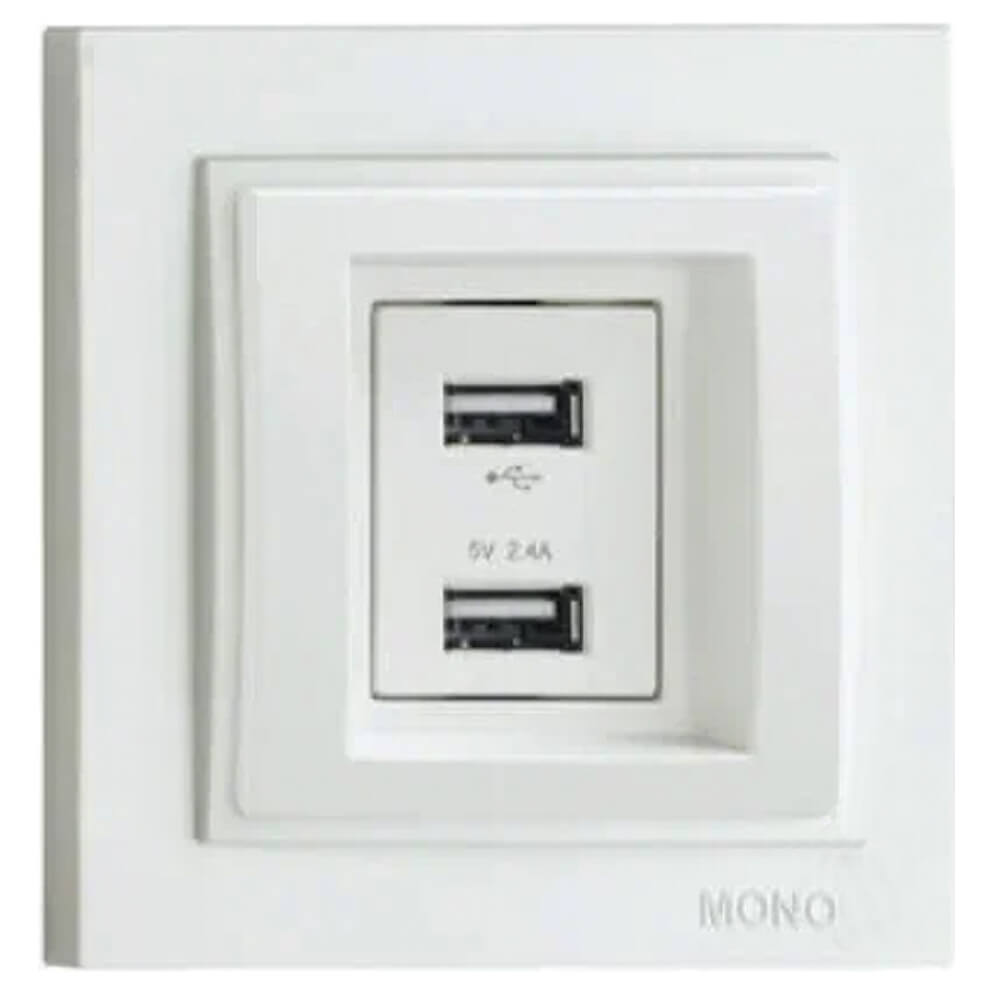 Розетка двойная USB-зарядка Mono Electric Despina 250V белая 102-190005-178
