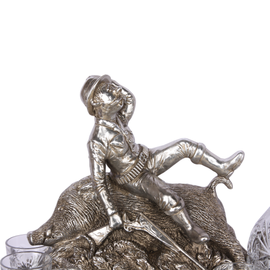 Набор питейный Трофей Античное серебро, подставка цвет Орех (графин, рюмки) 52038 АС Bogacho