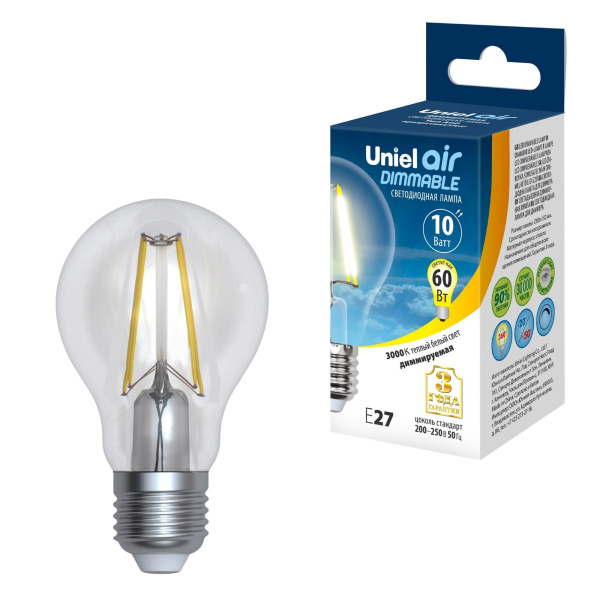 Лампа светодиодная диммируемая форма А UL-00005181 LED-A60-10W/3000K/E27/CL/DIM GLA01TR