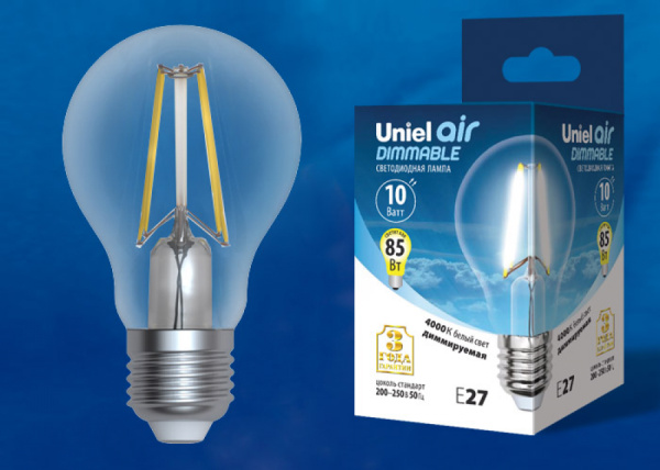 Лампа светодиодная диммируемая форма А UL-00005182 LED-A60-10W/4000K/E27/CL/DIM GLA01TR